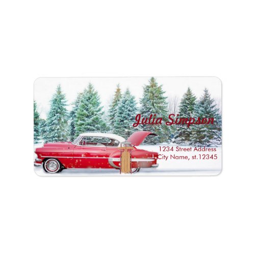 Merry ChristmasChristmas Pine Trees Car Label