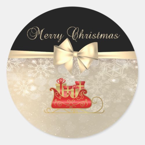 Merry ChristmasChristmas SleighSnowflakes  Bow  Classic Round Sticker