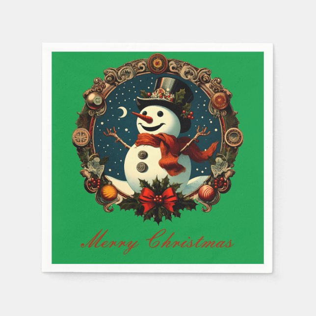 Merry Christmas - Christmas Snow Man Napkins (Front)