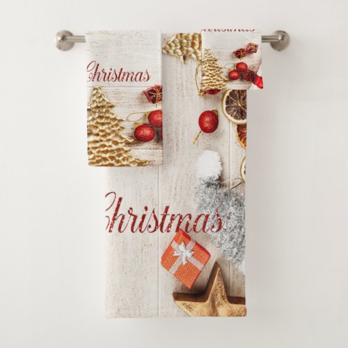 Merry ChristmasChristmas Sweets  Wood Texture Bath Towel Set