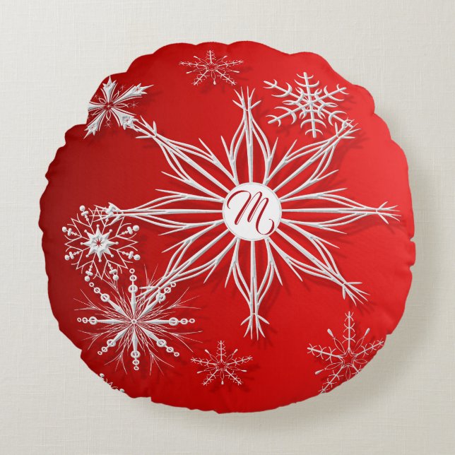 Merry Christmas. Christmas texture. Monogram. Round Pillow (Front)
