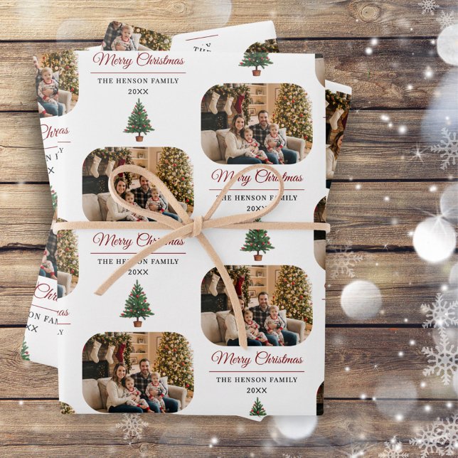 Merry Christmas Christmas Tree Family Photo  Wrapping Paper Sheets (Creator Uploaded)