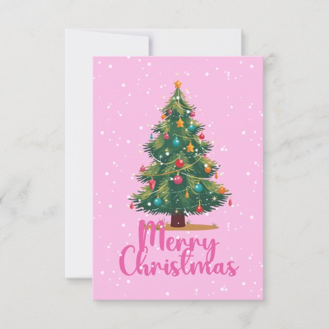 Merry Christmas, Christmas Tree, Holiday, Pink Thank You Card (Front)
