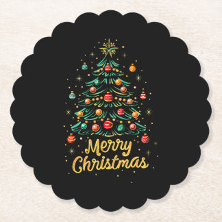 Merry Christmas Christmas Tree Lights Christmas Tr Paper Coaster