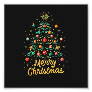 Merry Christmas Christmas Tree Lights Christmas Tr Photo Print
