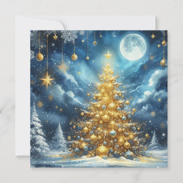 Merry Christmas & Christmas tree  Personalized Holiday Card (Front)