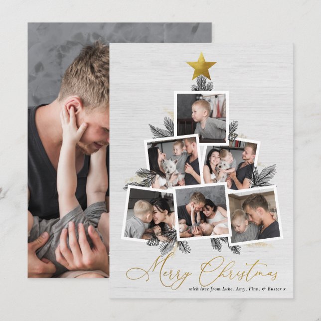 Merry Christmas Christmas Tree Photo Collage Holiday Card (Front/Back)