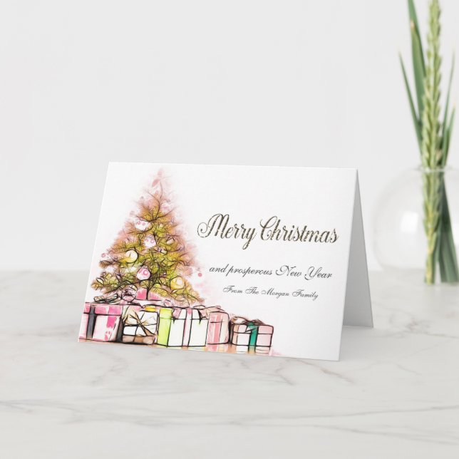 Merry Christmas,Christmas Tree,Presents Holiday Card (Front)