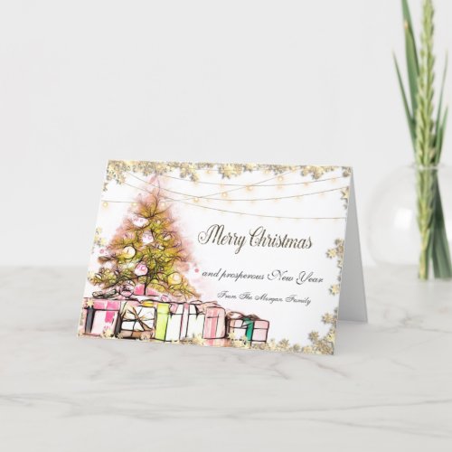 Merry ChristmasChristmas TreePresentsLights Holiday Card