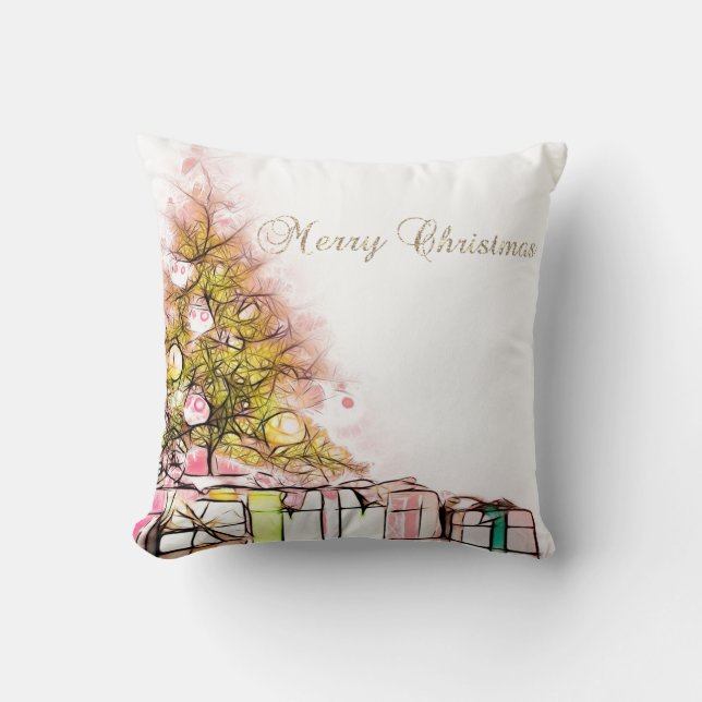 Merry Christmas,Christmas Tree Presents Throw Pillow (Front)