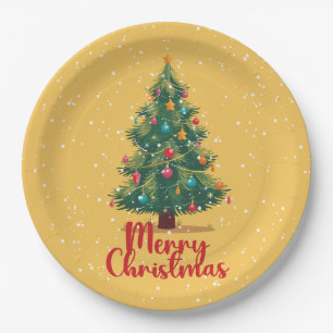 Merry Christmas, Christmas Tree, Snow, Holiday  Paper Plates