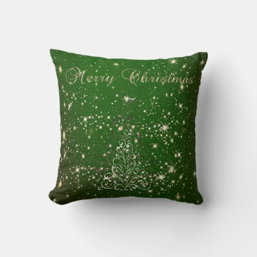 Merry ChristmasChristmas TreeSparklesGreen Throw Pillow