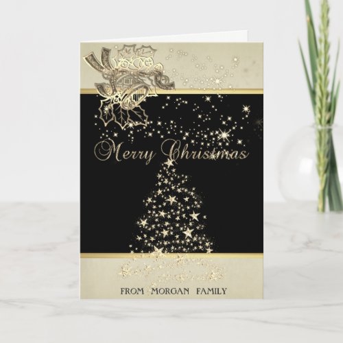 Merry ChristmasChristmas Tree StarsBell Holiday Card