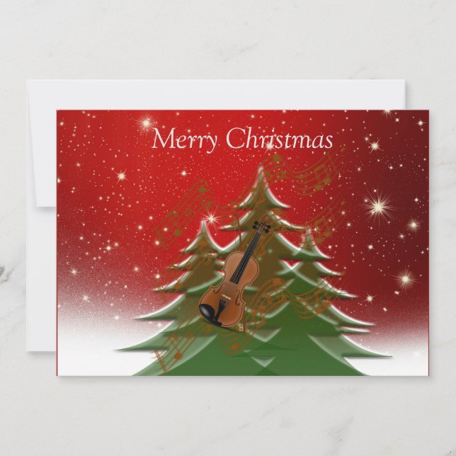 Merry Christmas - Christmas Tree w/ Violin  Holiday Card (Front)
