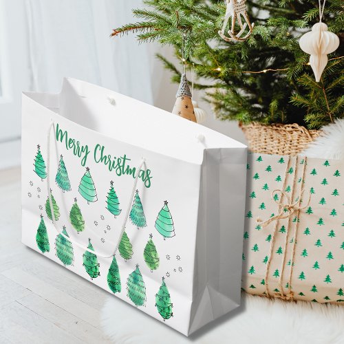 Merry Christmas Christmas Trees Green Large Gift Bag