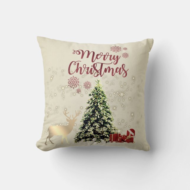 Merry Christmas,Christmas Trees ,Presents,Reindeer Throw Pillow (Front)