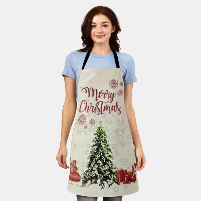 Merry Christmas,Christmas Trees ,Presents,Sleigh   Apron (Worn)