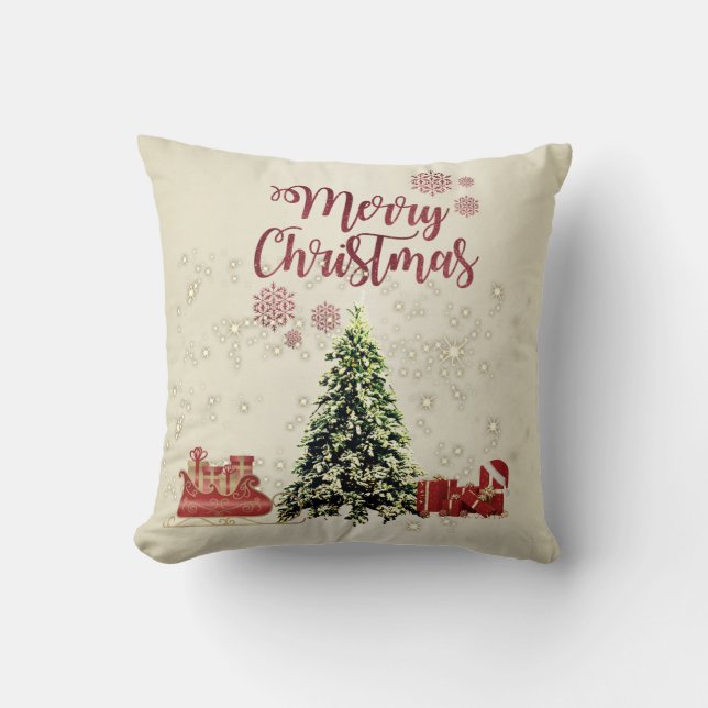 Merry Christmas,Christmas Trees ,Presents,Sleigh Throw Pillow (Front)