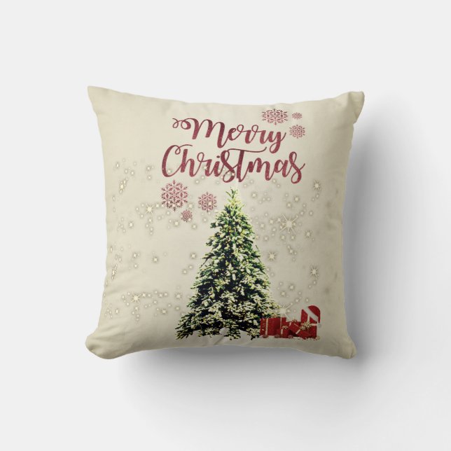 Merry Christmas,Christmas Trees ,Presents Throw Pillow (Front)