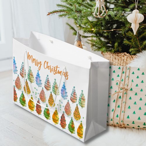 Merry Christmas Christmas Trees Rust Large Gift Bag