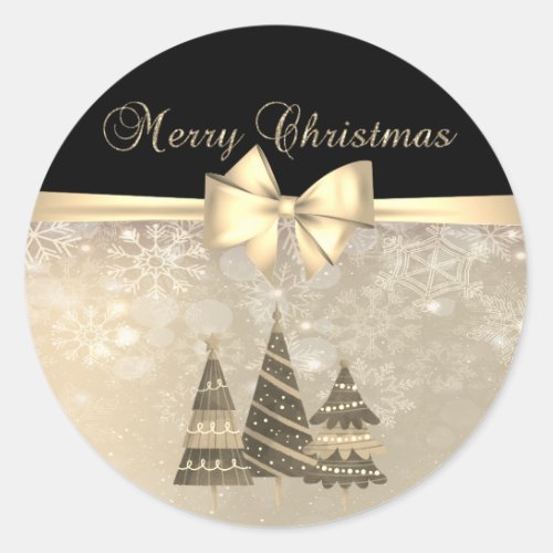 Merry ChristmasChristmas Trees Snowflakes  Bow Classic Round Sticker