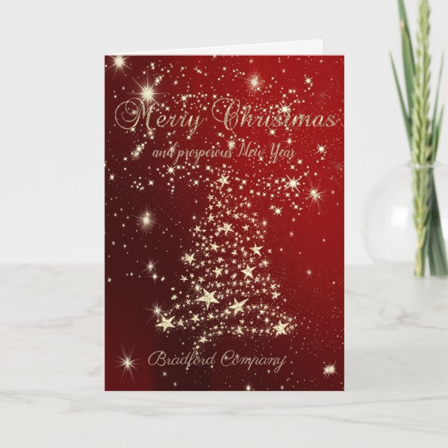 Merry Christmas,Christmas Trees ,Stars,Company Holiday Card (Front)