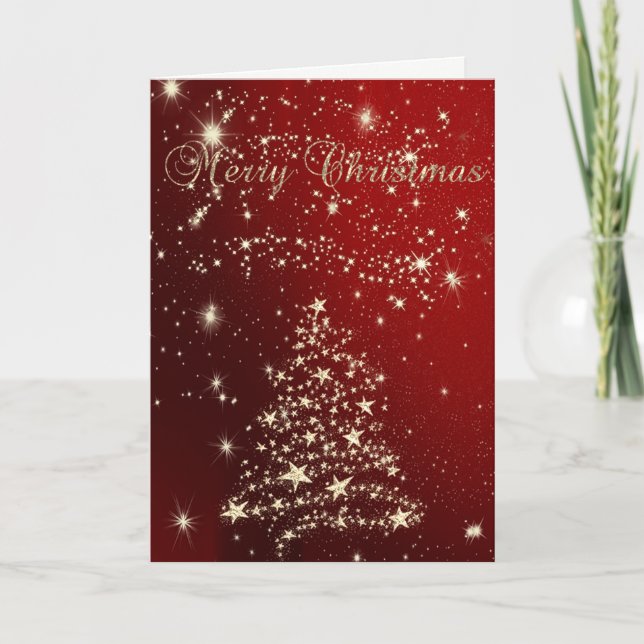 Merry Christmas,Christmas Trees ,Stars Holiday Card (Front)