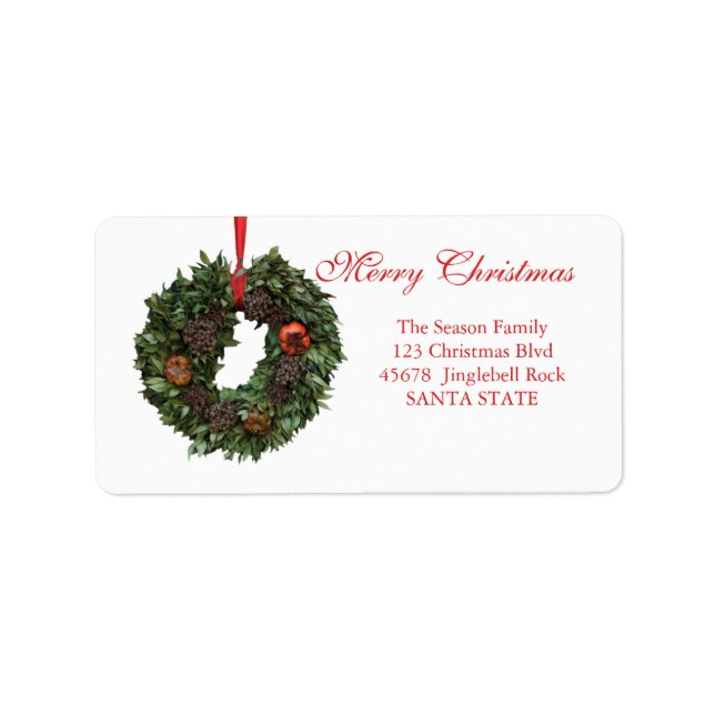 Merry Christmas Christmas wreath Holiday Label (Front)