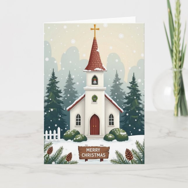 Merry Christmas Church Snow Card (Front)