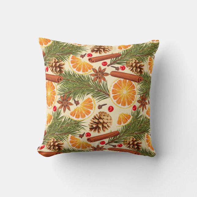 Merry Christmas Citrus and Spice Throw Pillow (Front)