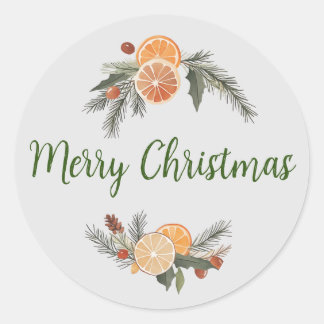 Merry Christmas Citrus fruit Round Stickers