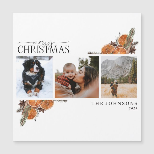 Merry Christmas Citrus Photo Holiday Card Magnet (Front)
