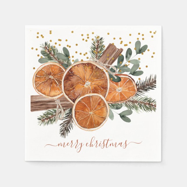 Merry Christmas Citrus Pine Holiday  Napkins (Front)