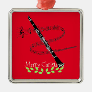 Merry Christmas Clarinet Metal Ornament