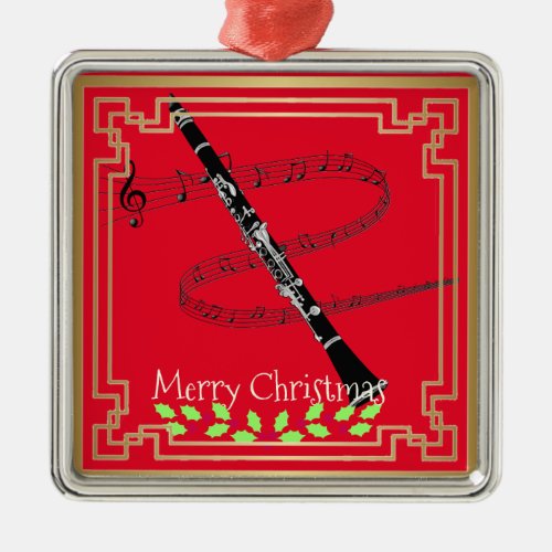 Merry Christmas Clarinet Metal Ornament