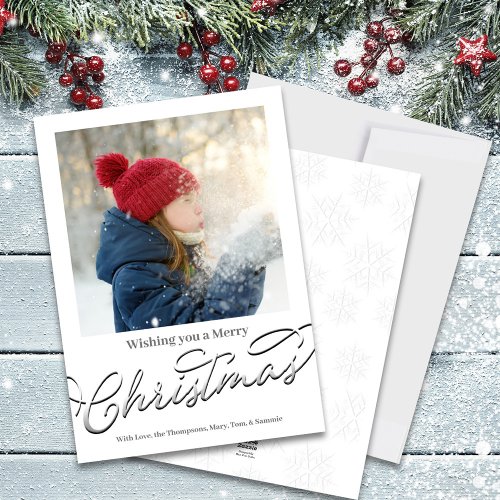 Merry Christmas Classic Calligraphy Silver Script  Holiday Card