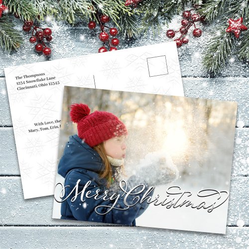 Merry Christmas Classic Calligraphy Silver Script  Holiday Postcard