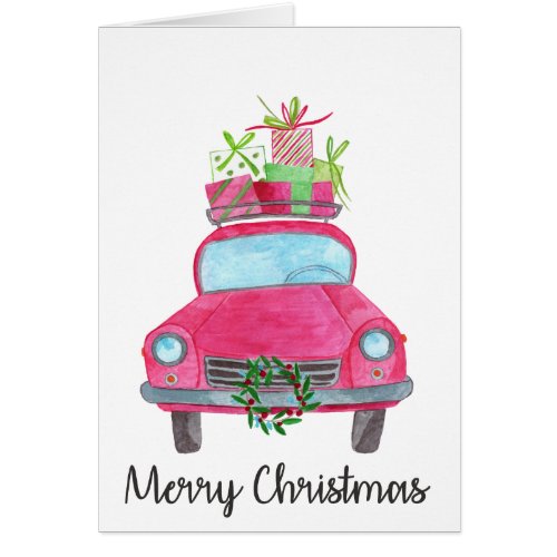 Merry Christmas Classic Car Watercolor