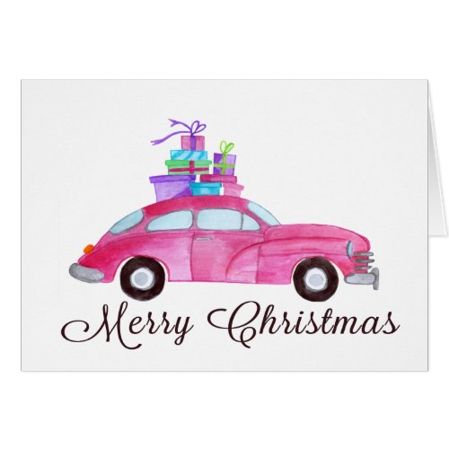 Merry Christmas Classic Car Watercolor