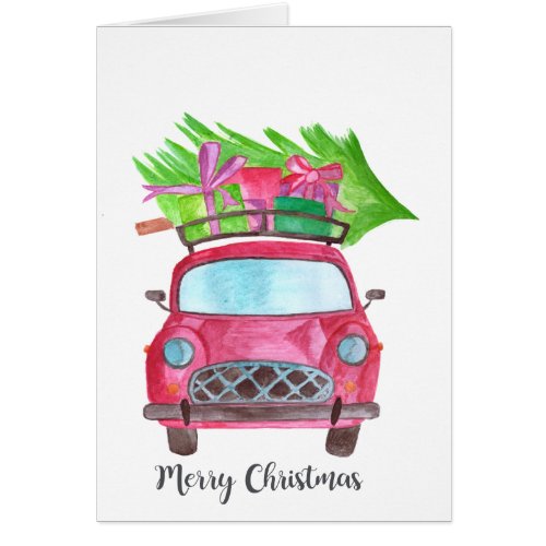 Merry Christmas Classic Car Watercolor