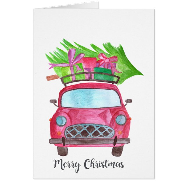 Merry Christmas Classic Car Watercolor (Front)