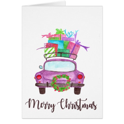 Merry Christmas Classic Car Watercolor