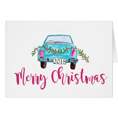 Merry Christmas Classic Car Watercolor