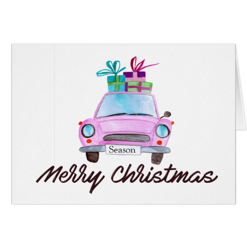 Merry Christmas Classic Car Watercolor