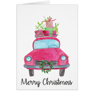 Merry Christmas Classic Car Watercolor Cards
