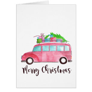 Merry Christmas Classic Car Watercolor Cards