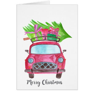 Merry Christmas Classic Car Watercolor Cards