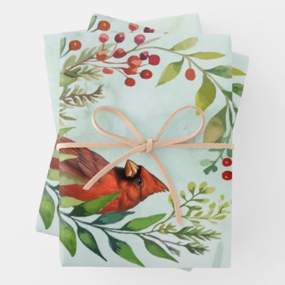 Merry Christmas Classic Cardinal  Wrapping Paper Sheets