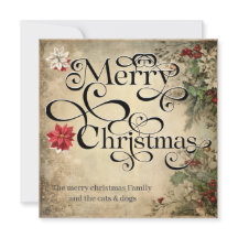 Merry Christmas Classic Chic Flowers Typography