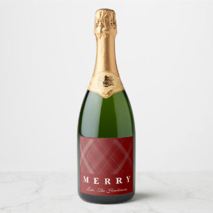 Merry Christmas Classic Gingham Custom Sparkling Wine Label